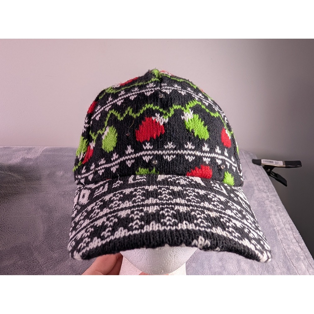 Uncle Bobs Light It Up Christmas Baseball Cap Knit Fair Isle LED Flashing Lights